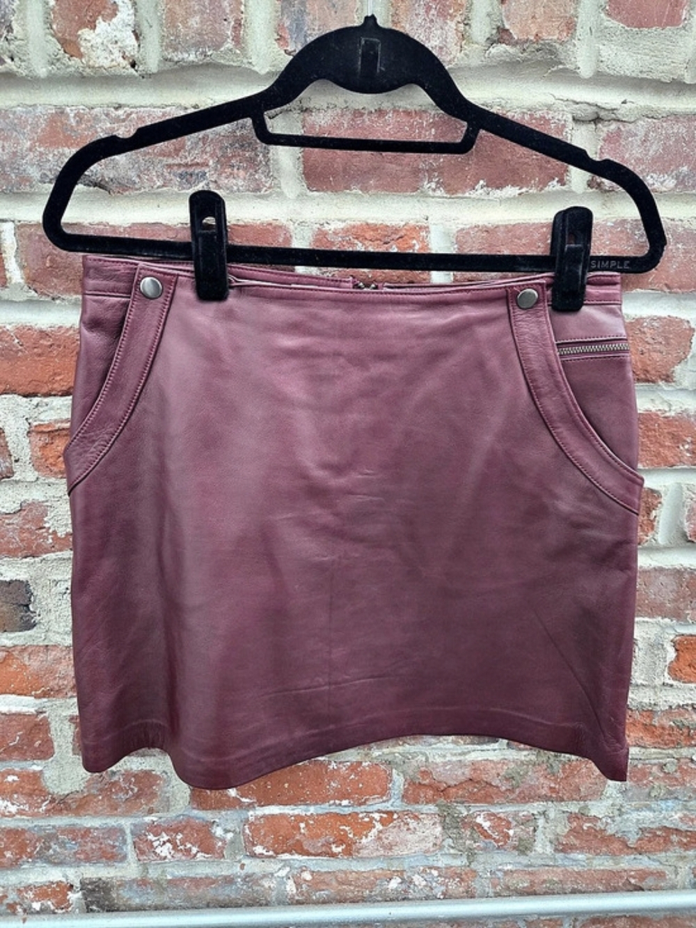 Kookai Leather Mini Skirt in Wine Color Size 38